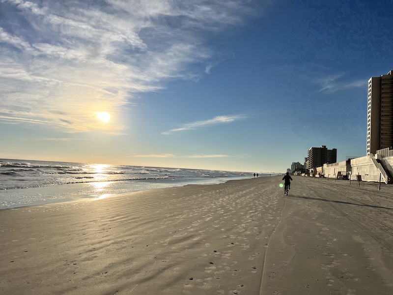 Riding a bike on daytona beach