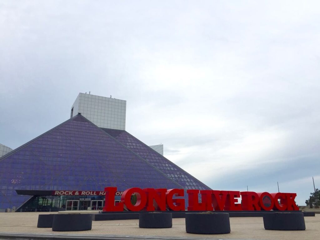 The front of the Rock and Roll Hall of Fame in Cleveland, OH.