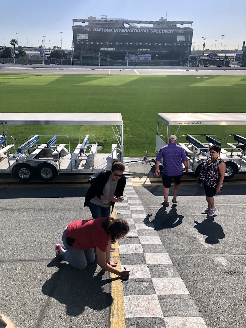 Signing the finish line at Daytona International Speedway
