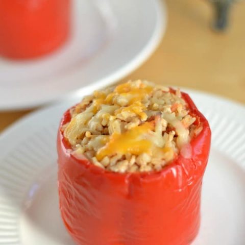 stuffed red pepper with brown rice and turkey