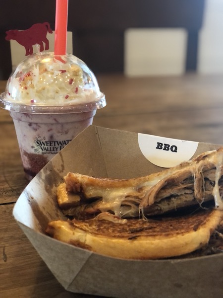 Gourmet grilled cheese and milkshake at sweetwater valley farm