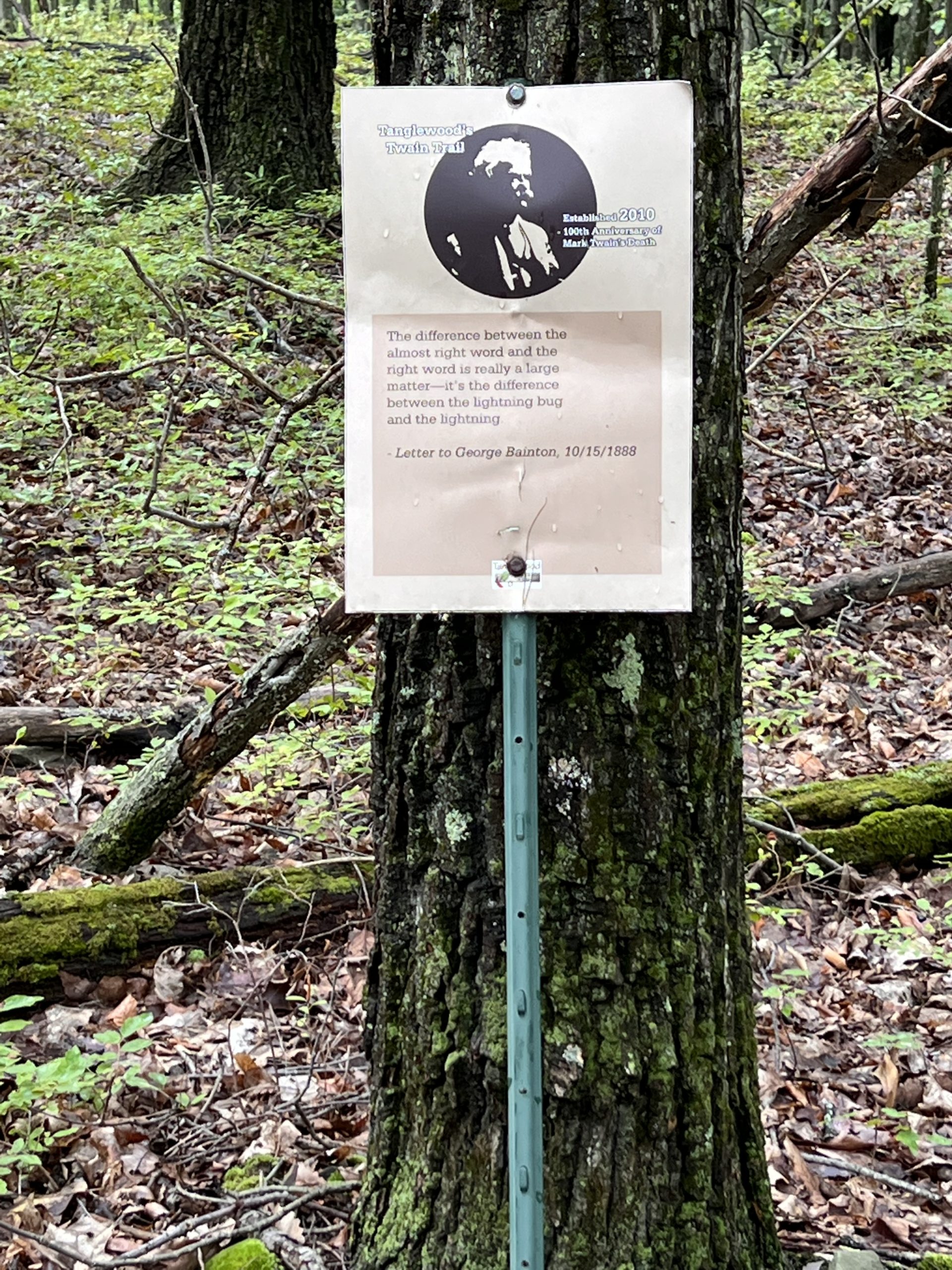 Tanglewood Nature Center NY Mark Twain Quote sign along the trail