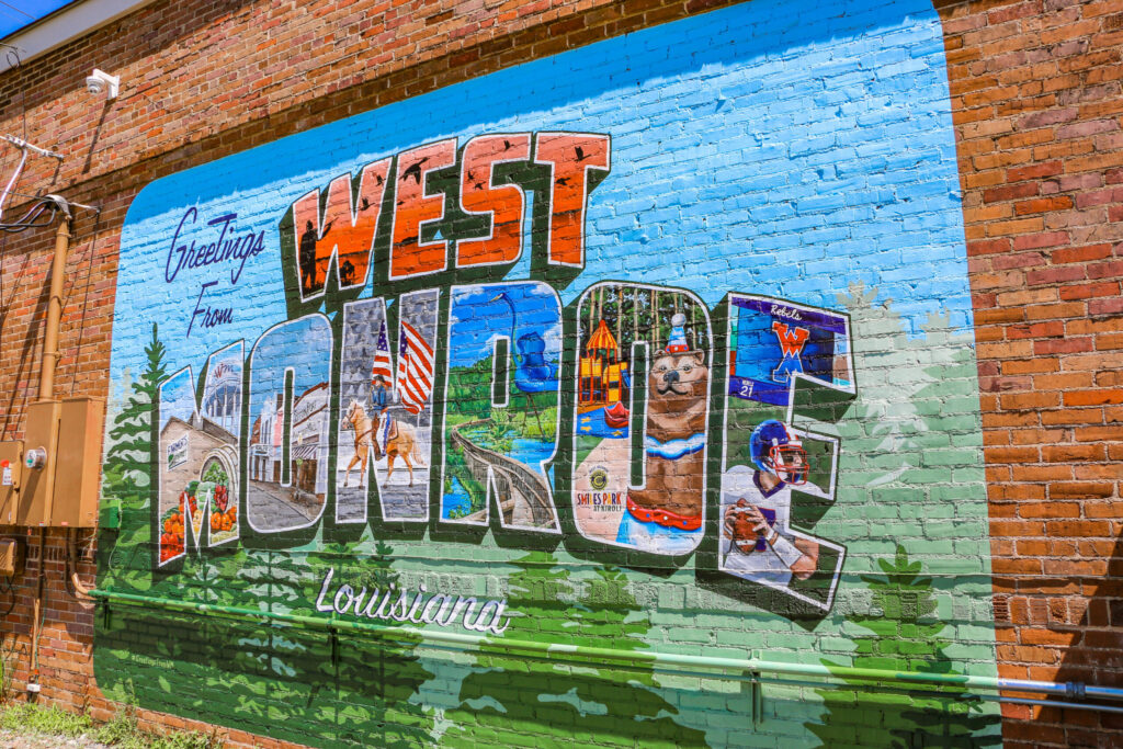 "West Monroe, Louisiana" on the side of a building.