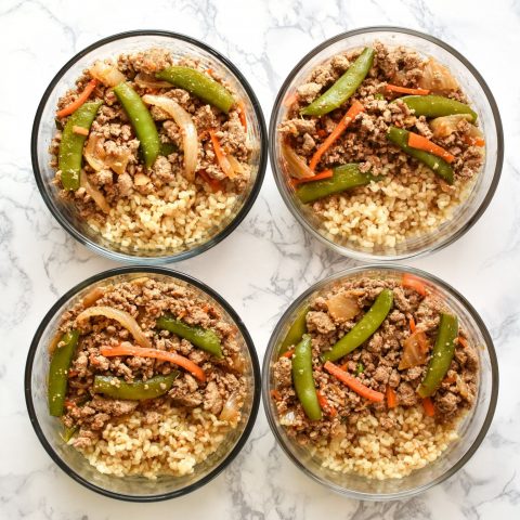 snap pea ground turkey stir fry rice bowls