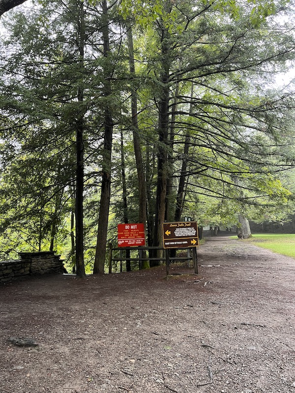 Hikes in the Finger Lakes path to lower falls at Letchworth State Park