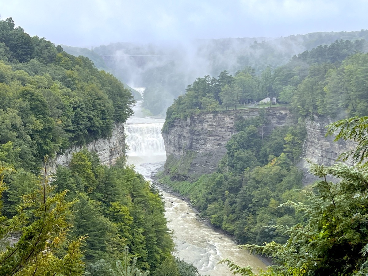 scenic view of upper and middle falls at Letchworth State Park - Hikes in the Finger Lakes