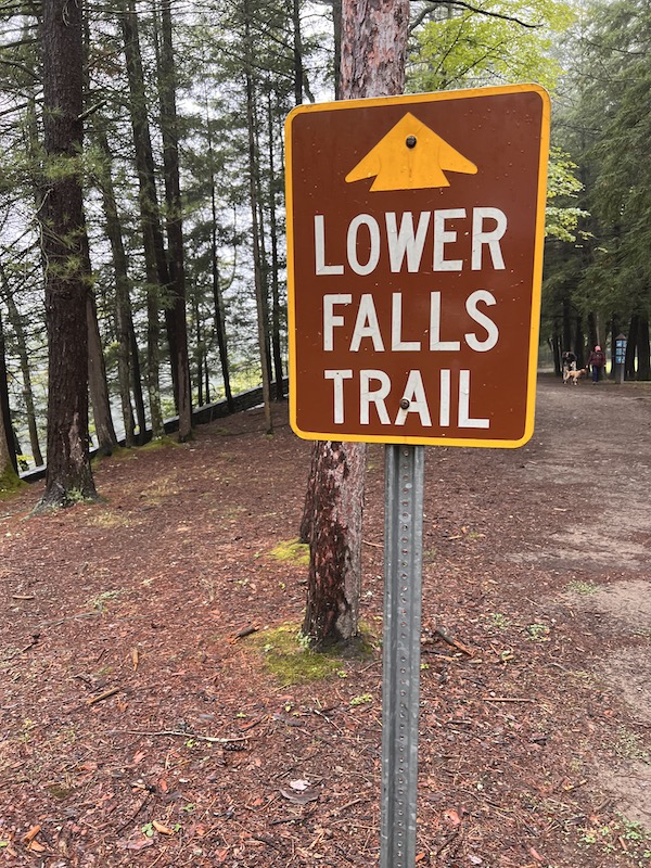 Hikes in the Finger Lakes sign for lower falls at Letchworth State Park