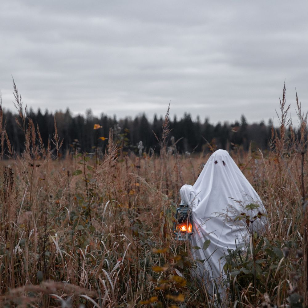 Dress like a ghost and walk through a field carrying a lantern.