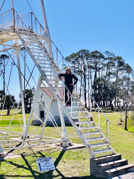 me on the steps leading up to cape san blas lighthouse