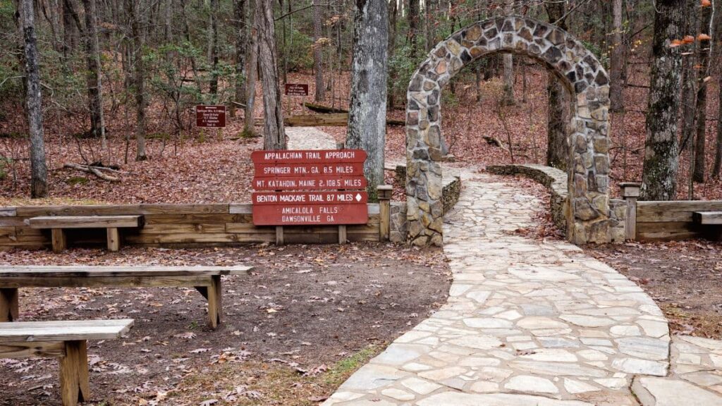 stone archway to the AT trail at amicalola falls state park.