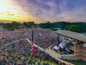 The Woodstock Summer Concert Series features monthly concerts at the city’s amphitheater.
